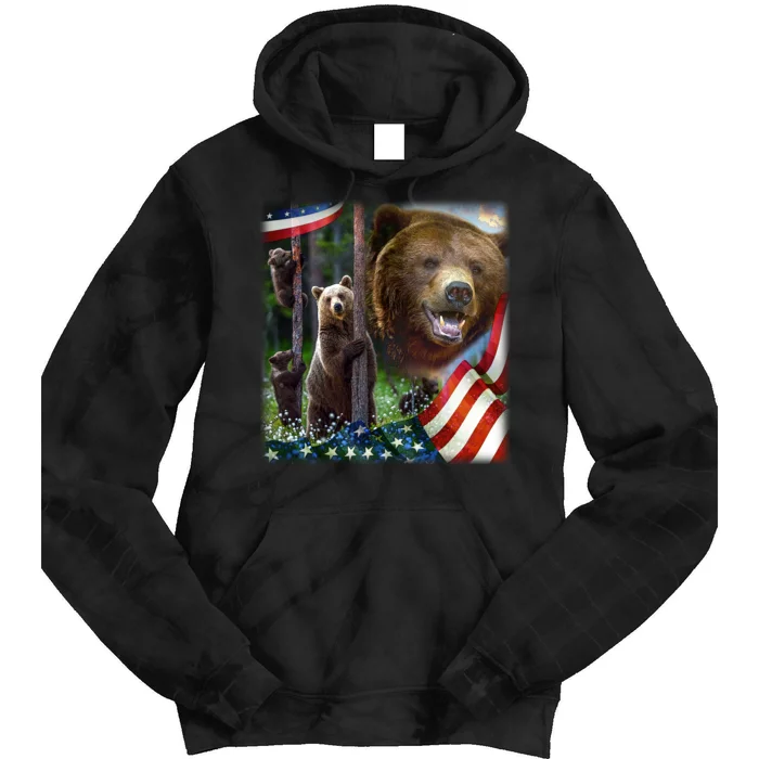 American Grizzly American Flag Bear Family Tie Dye Hoodie