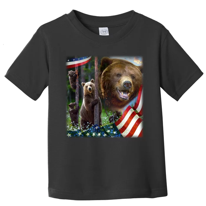 American Grizzly American Flag Bear Family Toddler T-Shirt