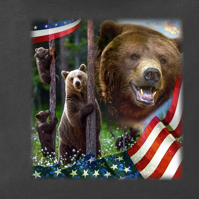 American Grizzly American Flag Bear Family Zip Tote Bag