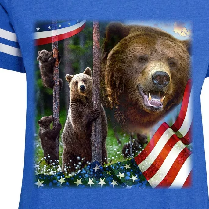 American Grizzly American Flag Bear Family Enza Ladies Jersey Football T-Shirt