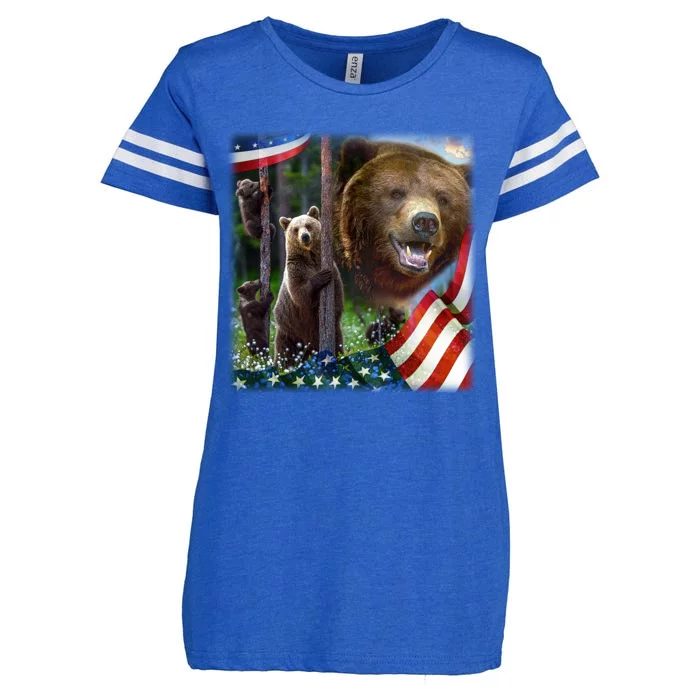 American Grizzly American Flag Bear Family Enza Ladies Jersey Football T-Shirt