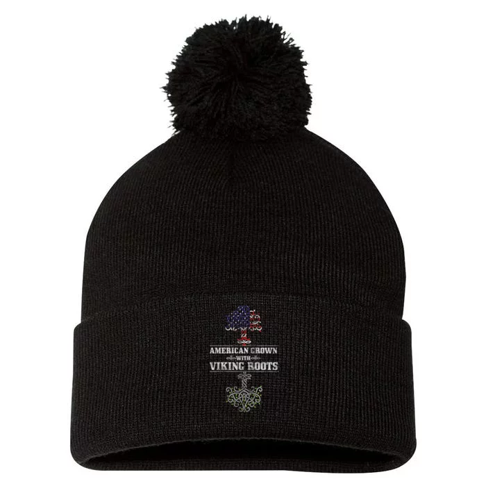 American Grown With Viking Roots Pom Pom 12in Knit Beanie