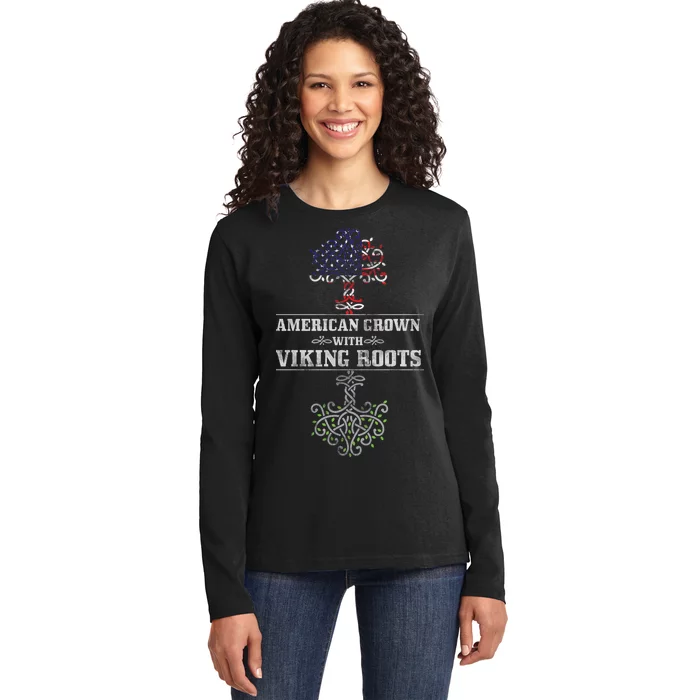 American Grown With Viking Roots Ladies Long Sleeve Shirt