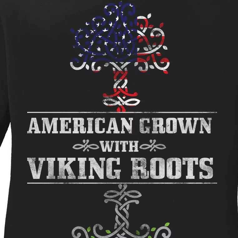 American Grown With Viking Roots Ladies Long Sleeve Shirt