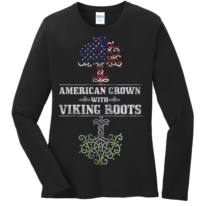 American Grown With Viking Roots Ladies Long Sleeve Shirt