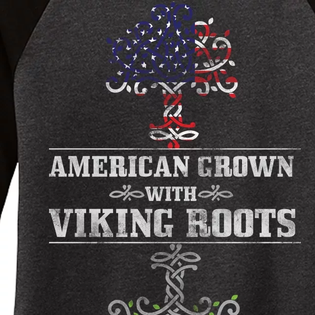 American Grown With Viking Roots Women's Tri-Blend 3/4-Sleeve Raglan Shirt