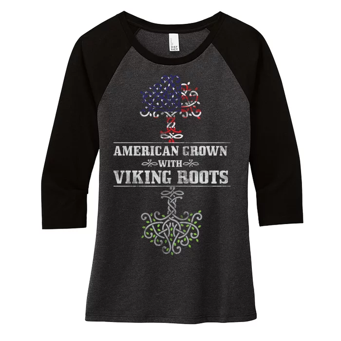 American Grown With Viking Roots Women's Tri-Blend 3/4-Sleeve Raglan Shirt