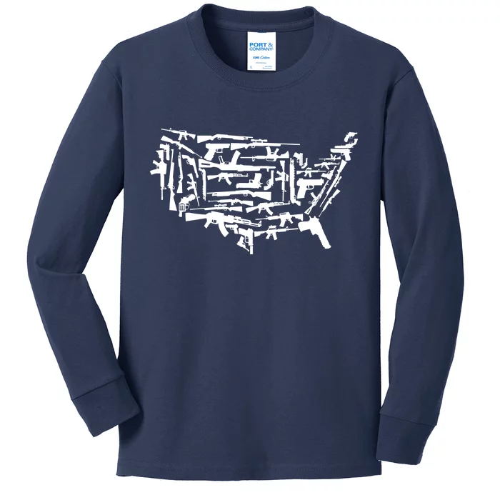 American Gun Map Kids Long Sleeve Shirt