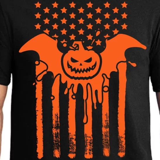 American Halloween Pumpkin Bat USA Flag Pajama Set