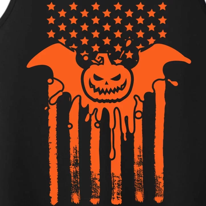 American Halloween Pumpkin Bat USA Flag Performance Tank