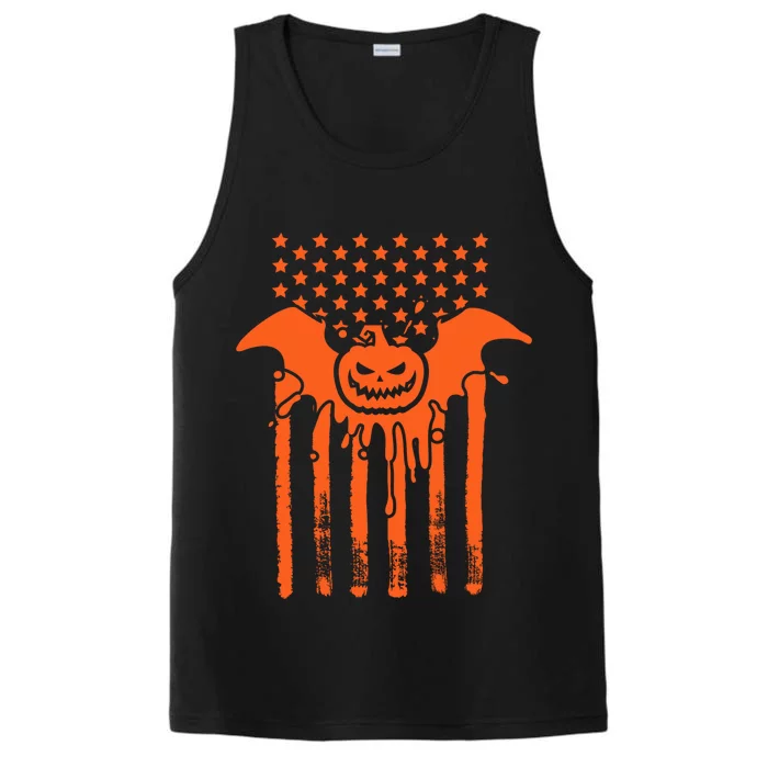 American Halloween Pumpkin Bat USA Flag Performance Tank