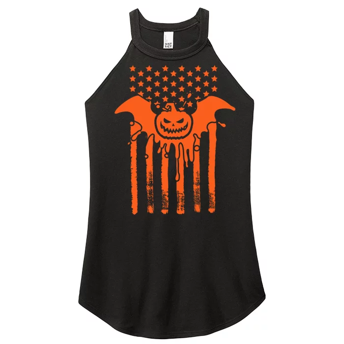 American Halloween Pumpkin Bat USA Flag Women’s Perfect Tri Rocker Tank