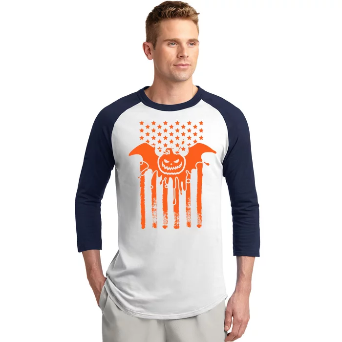 American Halloween Pumpkin Bat USA Flag Baseball Sleeve Shirt