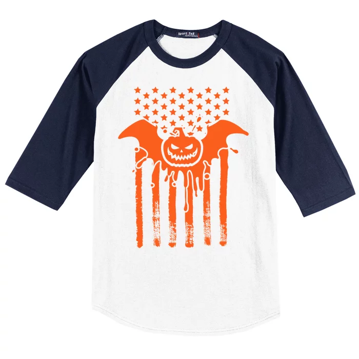 American Halloween Pumpkin Bat USA Flag Baseball Sleeve Shirt