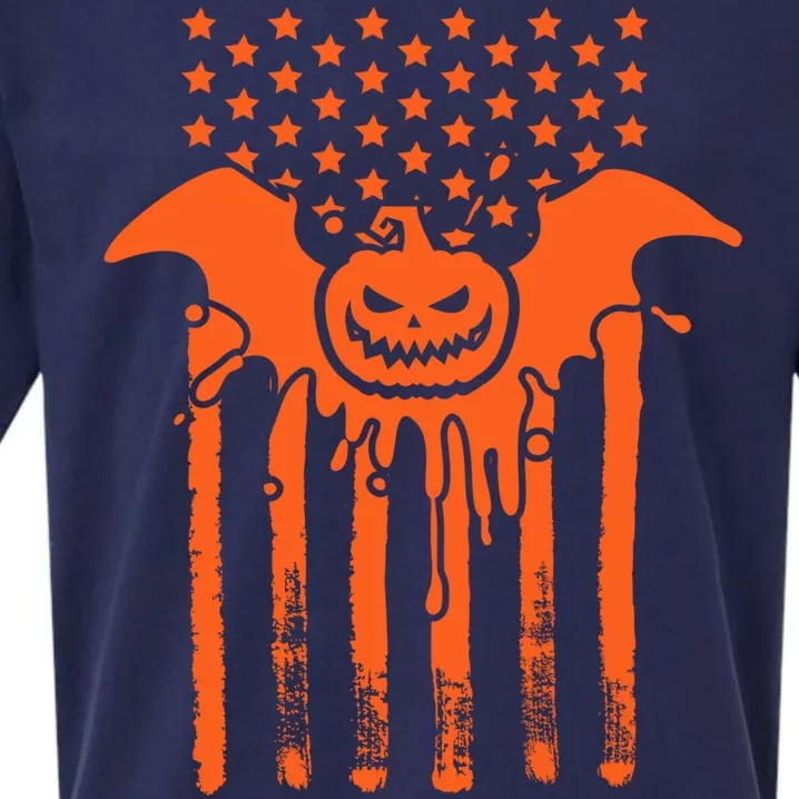 American Halloween Pumpkin Bat USA Flag Sueded Cloud Jersey T-Shirt