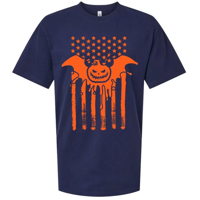 American Halloween Pumpkin Bat USA Flag Sueded Cloud Jersey T-Shirt