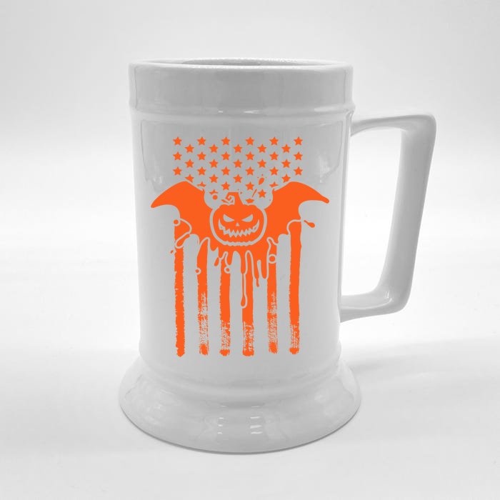 American Halloween Pumpkin Bat USA Flag Front & Back Beer Stein