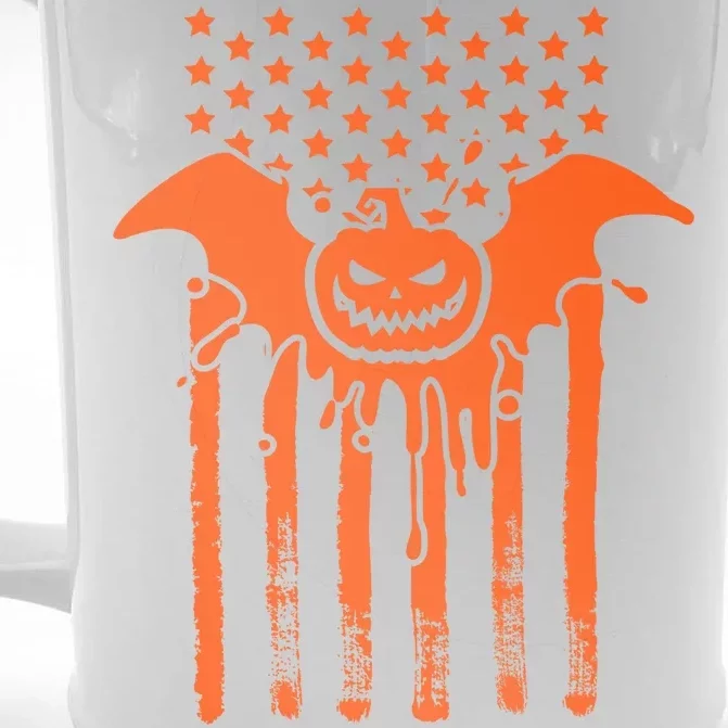 American Halloween Pumpkin Bat USA Flag Front & Back Beer Stein