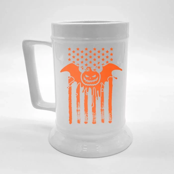 American Halloween Pumpkin Bat USA Flag Front & Back Beer Stein