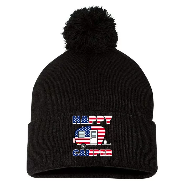 American Happy Camper USA Pom Pom 12in Knit Beanie