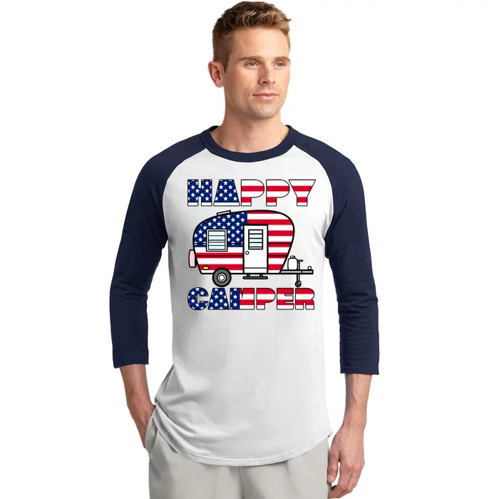 American Happy Camper USA Baseball Sleeve Shirt