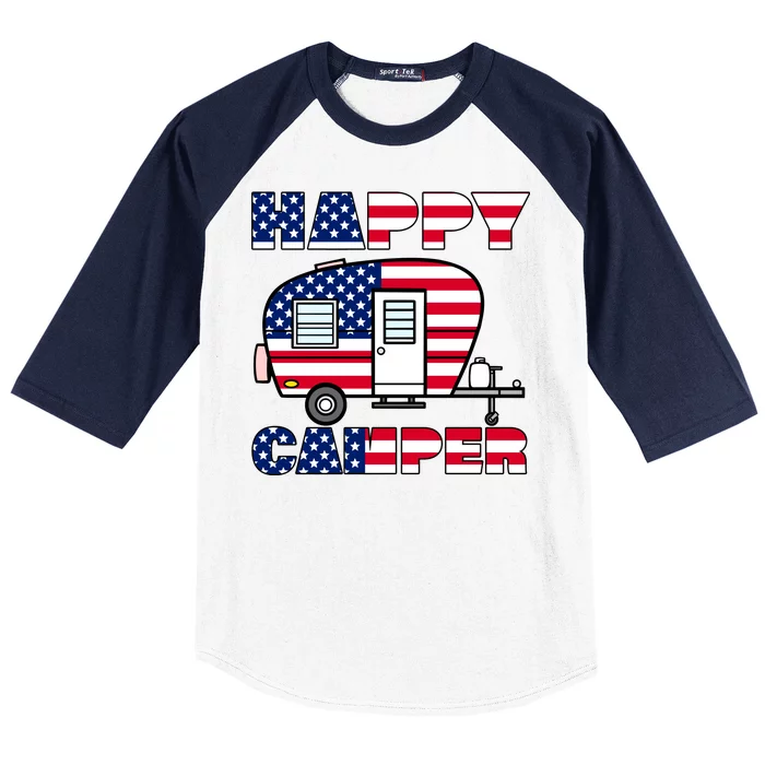 American Happy Camper USA Baseball Sleeve Shirt