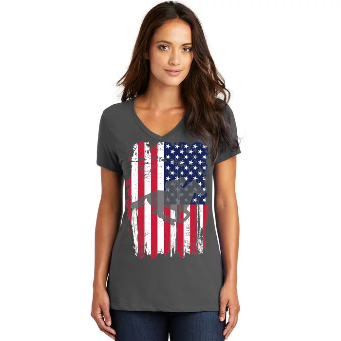 American Horse Racing Flag Women's V-Neck T-Shirt