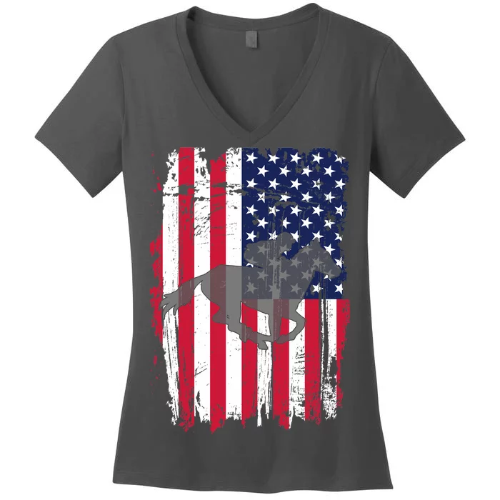 American Horse Racing Flag Women's V-Neck T-Shirt