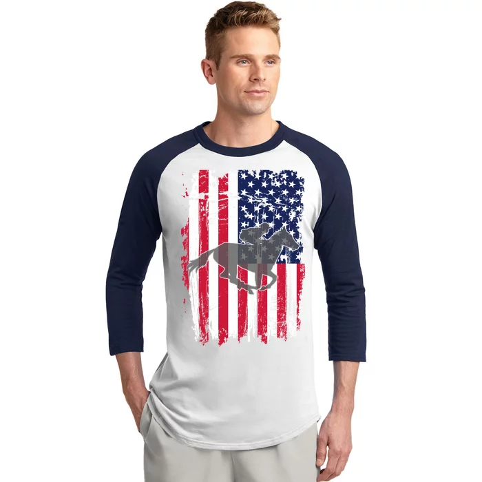 American Horse Racing Flag Baseball Sleeve Shirt