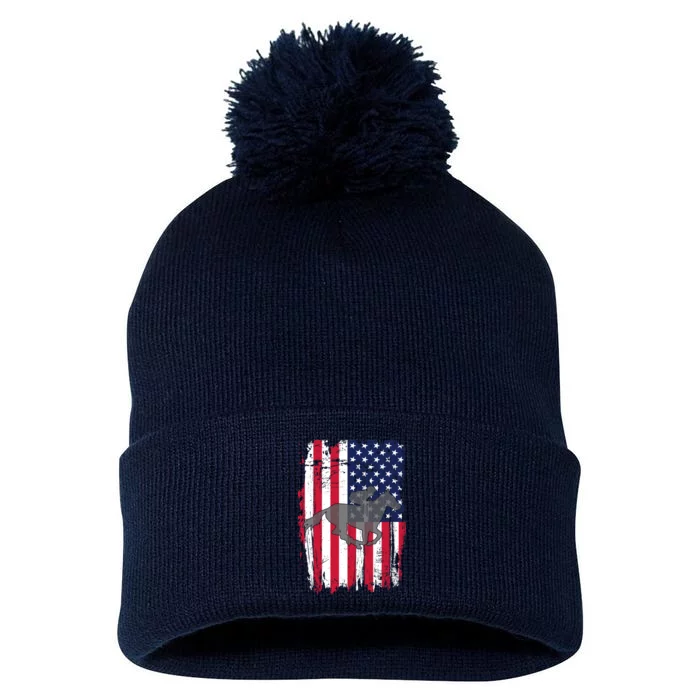 American Horse Racing Flag Pom Pom 12in Knit Beanie