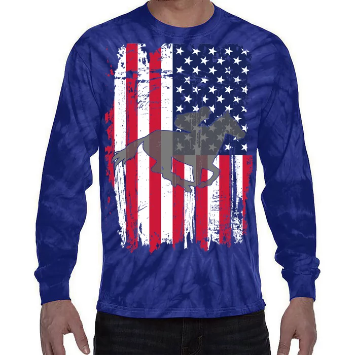 American Horse Racing Flag Tie-Dye Long Sleeve Shirt