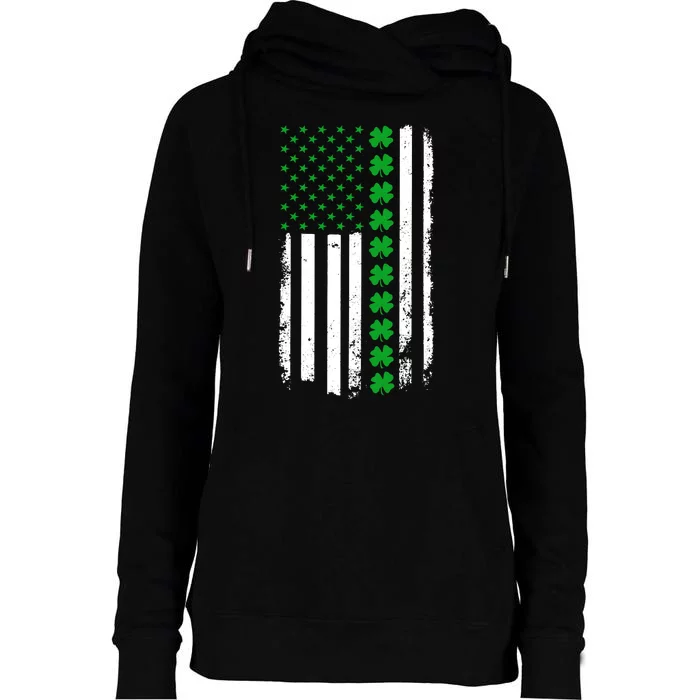 American Irish Clover Flag St. Patrick's Day Womens Funnel Neck Pullover Hood