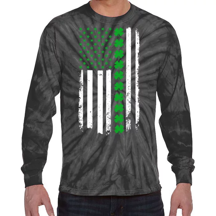 American Irish Clover Flag St. Patrick's Day Tie-Dye Long Sleeve Shirt