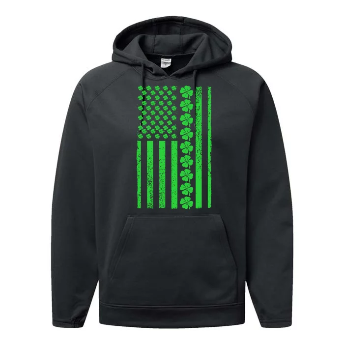 American Irish Clover Vintage Flag Performance Fleece Hoodie