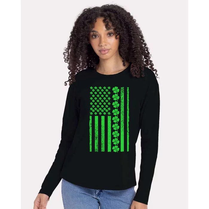 American Irish Clover Vintage Flag Womens Cotton Relaxed Long Sleeve T-Shirt