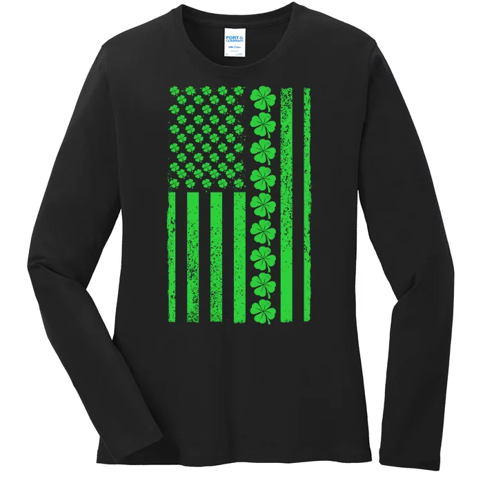 American Irish Clover Vintage Flag Ladies Long Sleeve Shirt