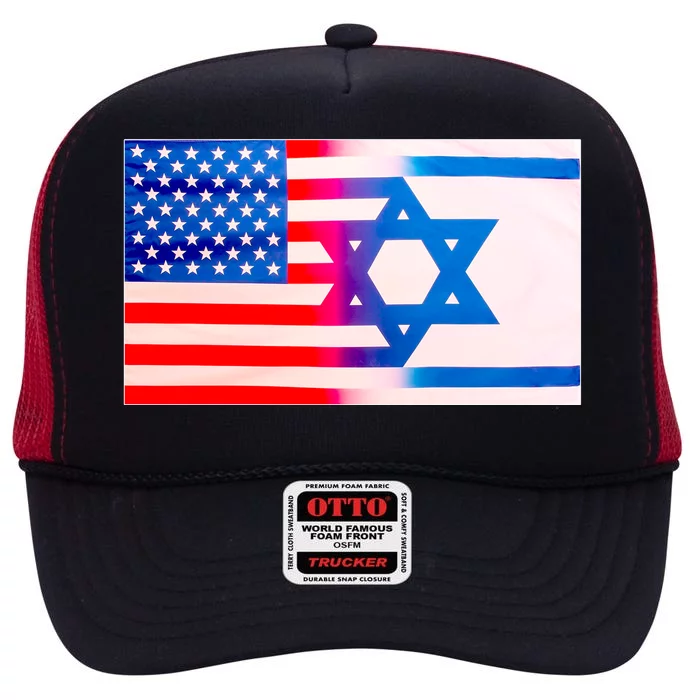 American Israel Flag High Crown Mesh Trucker Hat