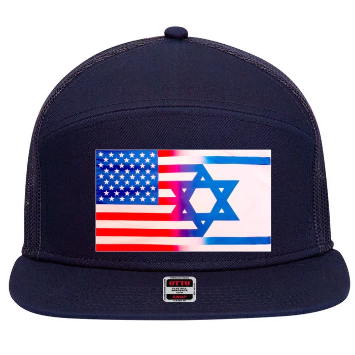 American Israel Flag 7 Panel Mesh Trucker Snapback Hat