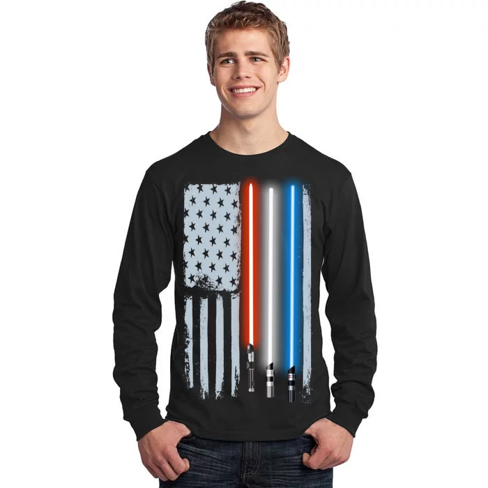 American Lightsaber Flag Tall Long Sleeve T-Shirt