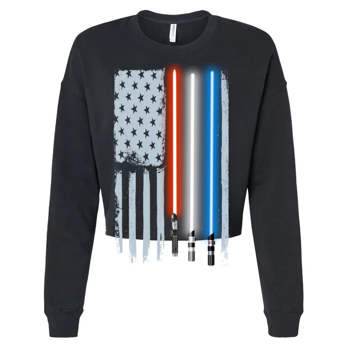 American Lightsaber Flag Cropped Pullover Crew