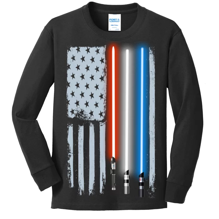 American Lightsaber Flag Kids Long Sleeve Shirt