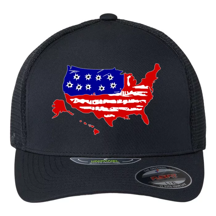 American Map With Bullet Holes 2nd Amendment Flexfit Unipanel Trucker Cap