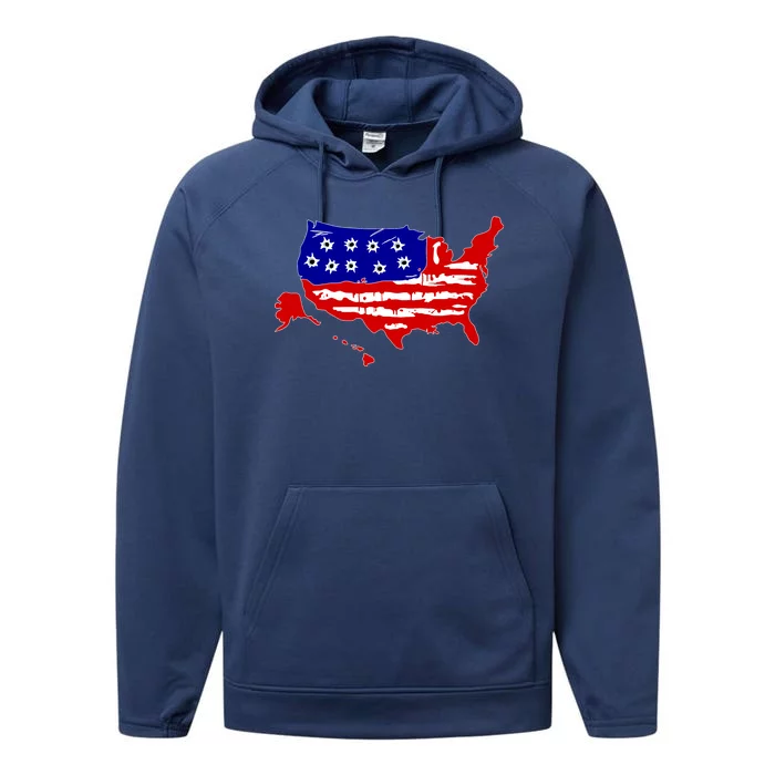 American Map With Bullet Holes 2nd Amendment Performance Fleece Hoodie