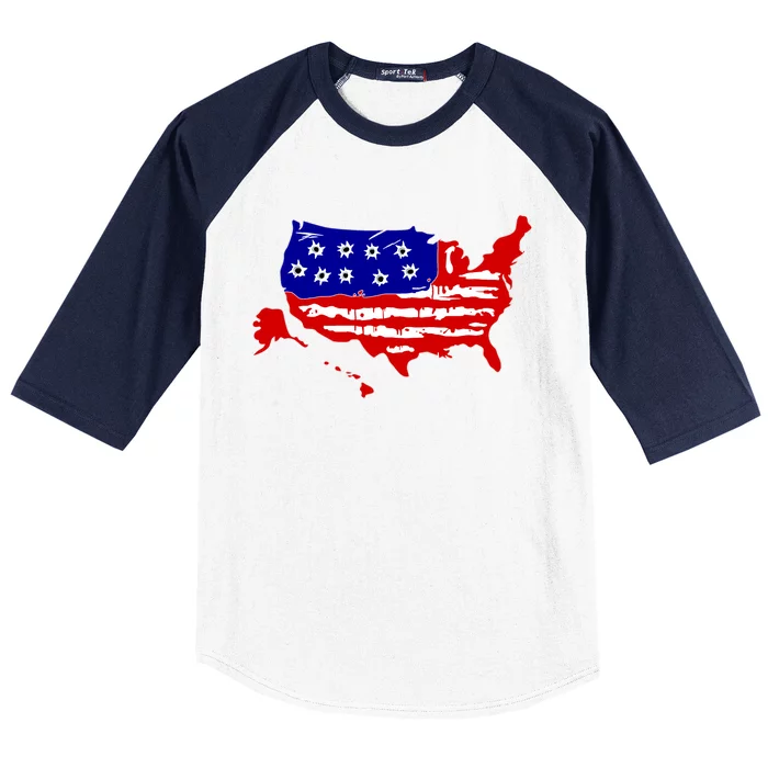 American Map With Bullet Holes 2nd Amendment Baseball Sleeve Shirt