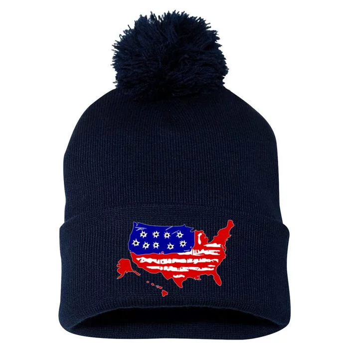 American Map With Bullet Holes 2nd Amendment Pom Pom 12in Knit Beanie