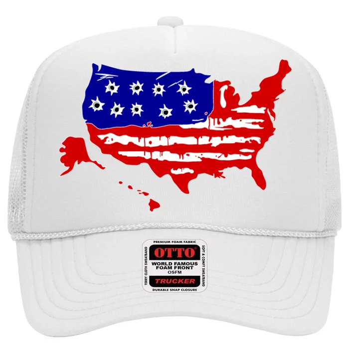 American Map With Bullet Holes 2nd Amendment High Crown Mesh Trucker Hat