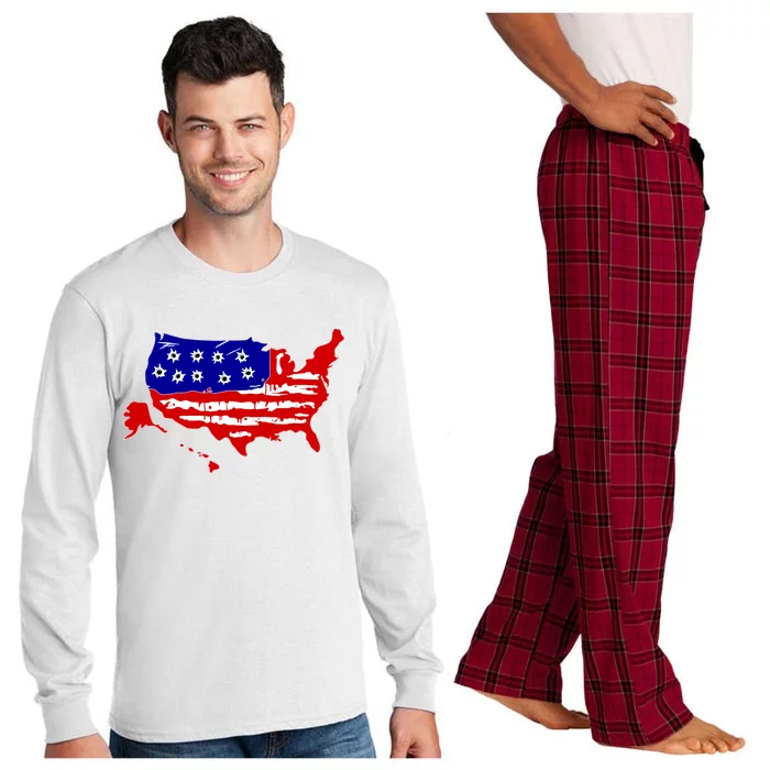 American Map With Bullet Holes 2nd Amendment Long Sleeve Pajama Set