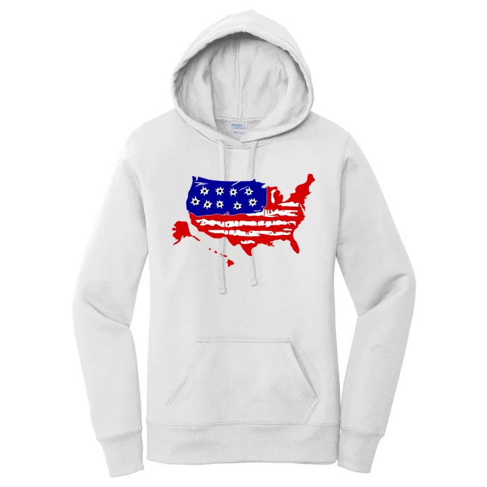 American Map With Bullet Holes 2nd Amendment Women's Pullover Hoodie