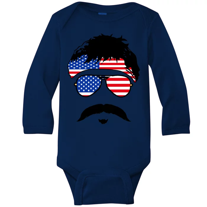 American Minshew Mustache Duval Baby Long Sleeve Bodysuit