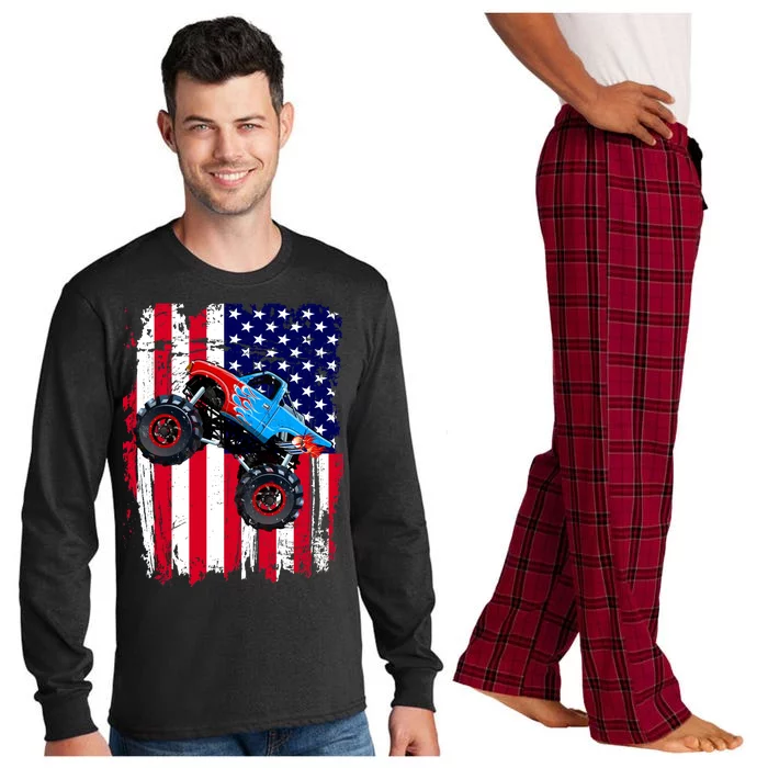 American Monster Truck Flag Long Sleeve Pajama Set